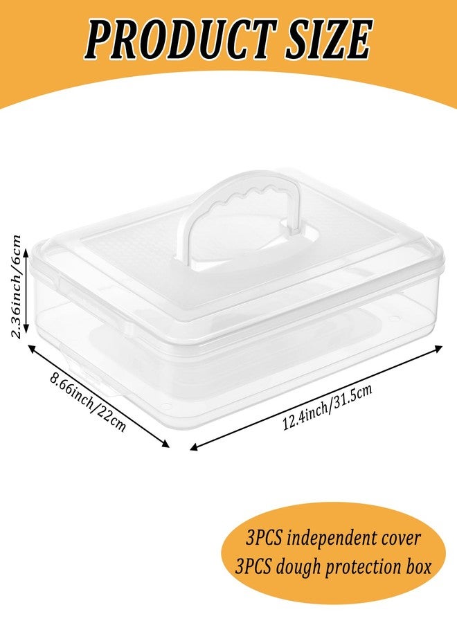 FMOACEN 3PCS Pizza Dough Proofing Box, 12.2 x 8.6 Inch Clear Plastic Pizza Dough Tray with Handle and Lid Bread Fermentation Storage Boxes Container Rectangular Household Pizza Dough Trays with Cover - Image 2